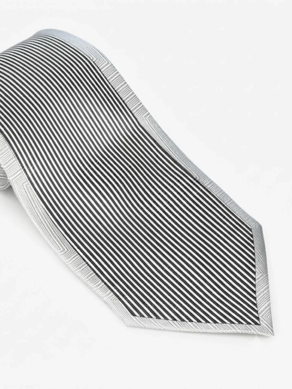 Vintage Laurant Benon Paris Tie 100% Silk Silver Geometric Retro Pattern Necktie